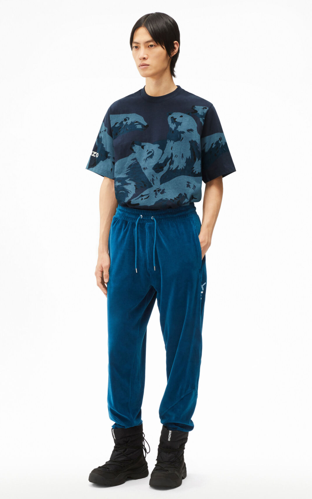 Calças Fato Treino Kenzo The Inverno Capsule oversized velvet Masculino - Azuis | 245MNVSJT